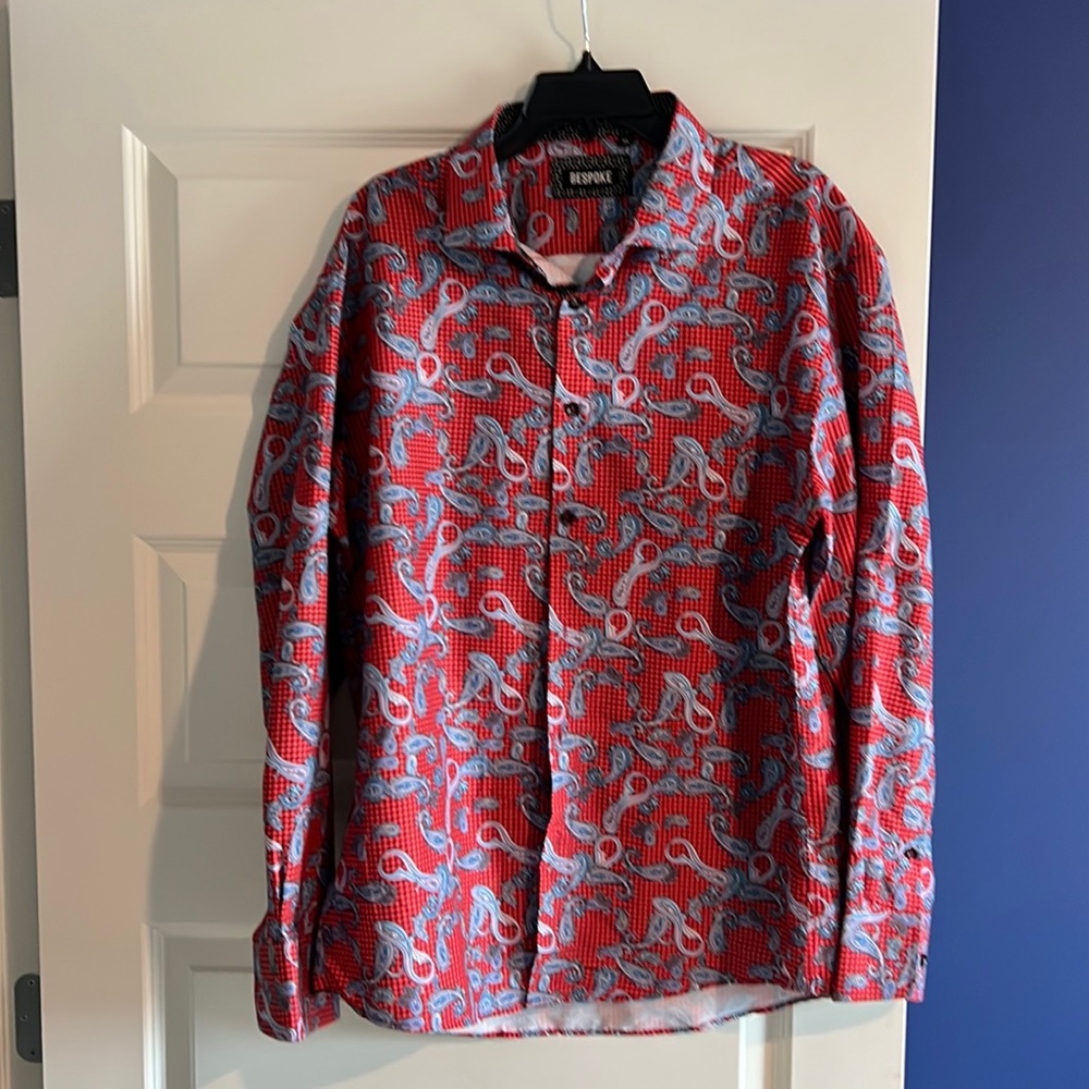 Bespoke Mens Fancy Print Long Sleeve-Red X-Large